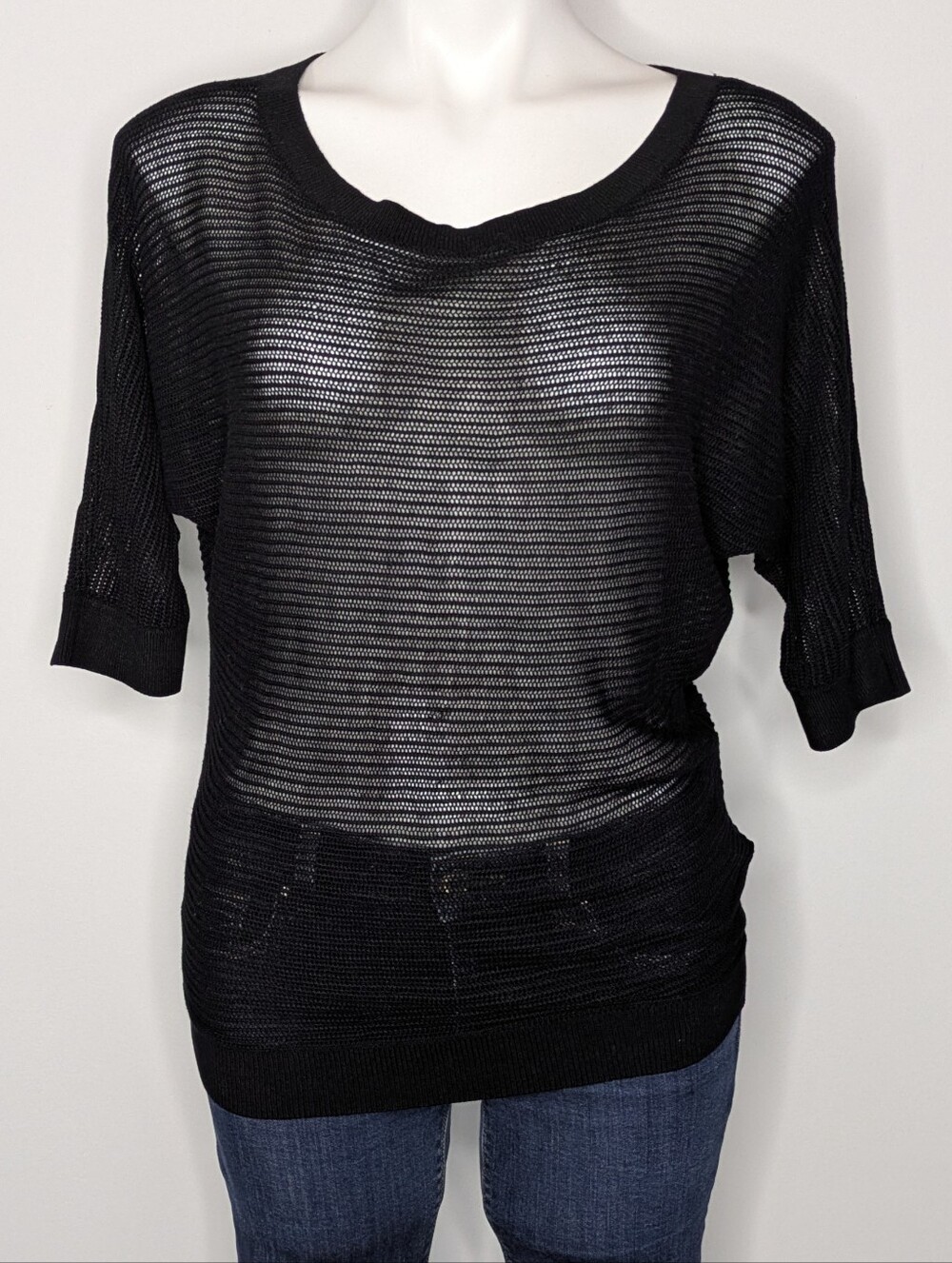 Express Black Loose Knit 1/2 Sleeve Sheer Sweater S